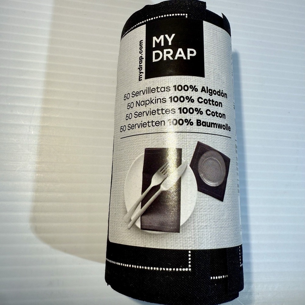 New My Drap Cotton Reusable Napkins 50 Count Sustainable Compostable Black 4.3"